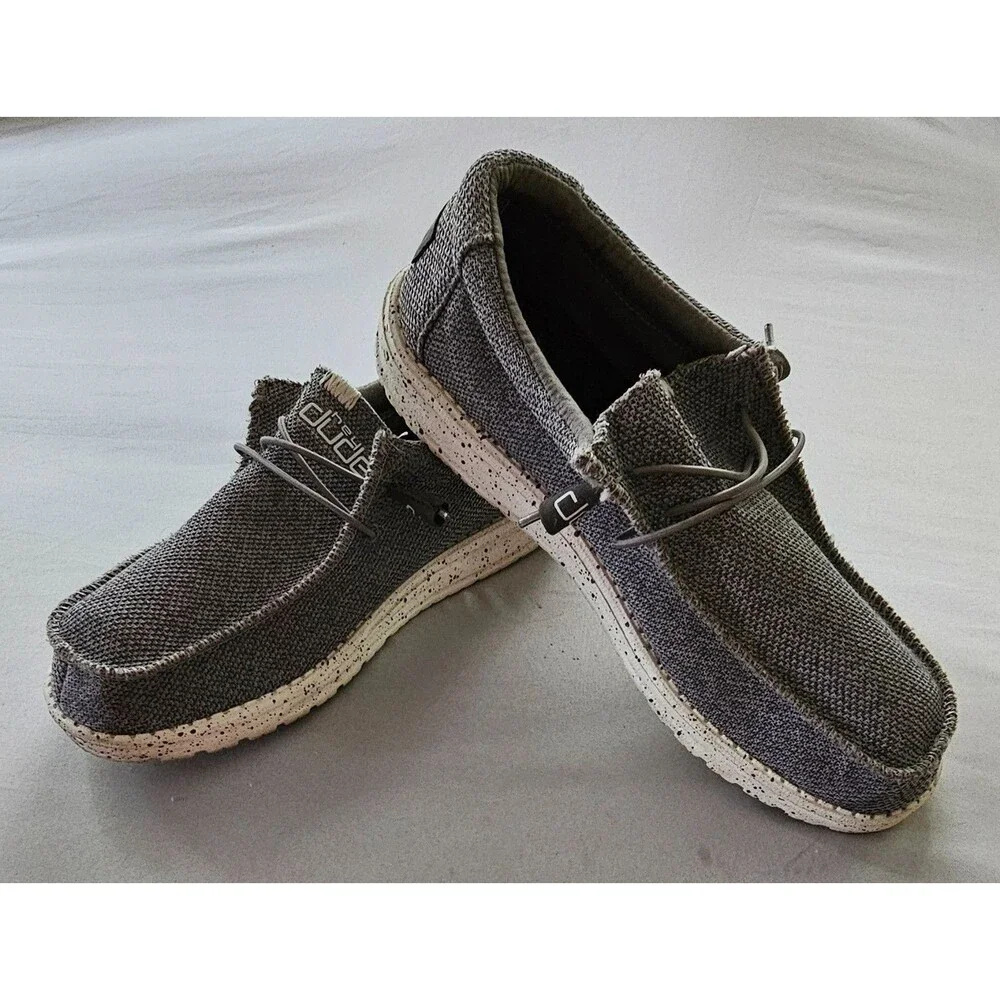 Hey Dude Wally Sox White Slate Men’s Size 11 Grey Knit Slip On Casual Loafers